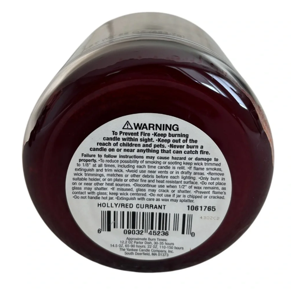 Yankee Candle Jar Holly & Red Currant Vintage Black Band Holiday Dark Red 22 Oz